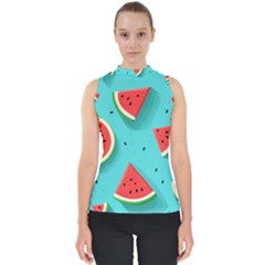 Watermelon Fruit Slice Mock Neck Shell Top by Bedest