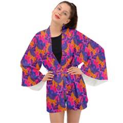 Purple Blue Abstract Pattern Long Sleeve Kimono by Bedest