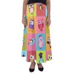 Owls Pattern Abstract Art Desenho Vector Cartoon Flared Maxi Skirt by Bedest