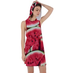 Watermelon Fruit Green Red Racer Back Hoodie Dress by Bedest