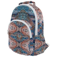 Blue Arabesque Rounded Multi Pocket Backpack by kaleidomarblingart