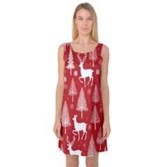 Christmas Tree Deer Pattern Red Sleeveless Satin Nightdress by Ravend