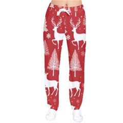 Christmas Tree Deer Pattern Red Women Velvet Drawstring Pants by Ravend