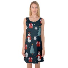 Snowmen Christmas Trees Sleeveless Satin Nightdress by Ravend