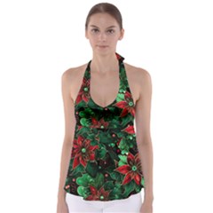 Flower Floral Pattern Christmas Tie Back Tankini Top by Ravend