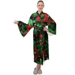 Flower Floral Pattern Christmas Maxi Velvet Kimono by Ravend