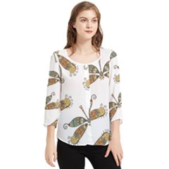 Pattern Dragonfly Background Chiffon Quarter Sleeve Blouse by Ravend