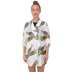 Pattern Dragonfly Background Half Sleeve Chiffon Kimono by Ravend