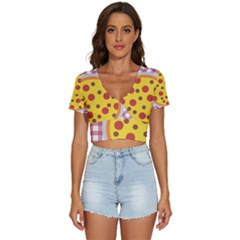 Pizza Table Pepperoni Sausage V-neck Crop Top by Ravend