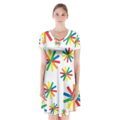 Celebrate Pattern Colorful Design Short Sleeve V-neck Flare Dress by Ravend