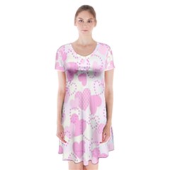 Valentine Background Hearts Bokeh Short Sleeve V-neck Flare Dress by Ravend