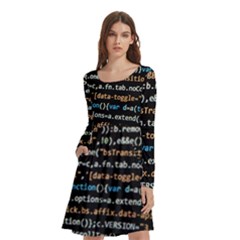 Close Up Code Coding Computer Long Sleeve Knee Length Skater Dress With Pockets by Amaryn4rt