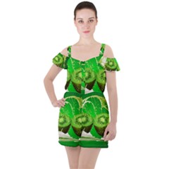 Kiwi Fruit Vitamins Healthy Cut Ruffle Cut Out Chiffon Playsuit by Amaryn4rt