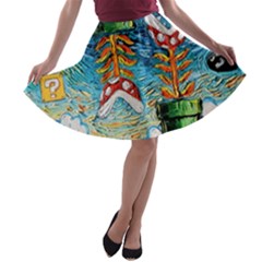 Cartoon Game Games Starry Night Doctor Who Van Gogh Parody A-line Skater Skirt by Modalart