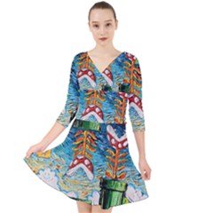 Cartoon Game Games Starry Night Doctor Who Van Gogh Parody Quarter Sleeve Front Wrap Dress by Modalart