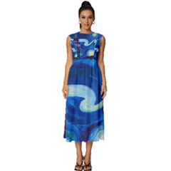 Starry Night In New York Van Gogh Manhattan Chrysler Building And Empire State Building Sleeveless Round Neck Midi Dress by Modalart