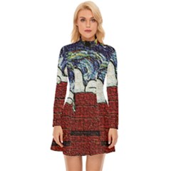 Cartoon Dog House Van Gogh Long Sleeve Velour Longline Dress by Modalart