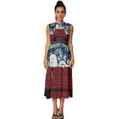 Cartoon Dog House Van Gogh Sleeveless Round Neck Midi Dress by Modalart