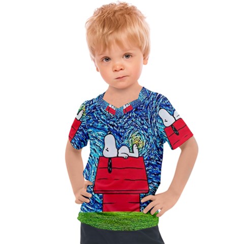 Cartoon Dog Starry Night Van Gogh Parody Kids  Sports T-shirt by Modalart