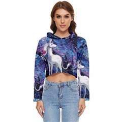 Unicorn Starry Night Print Van Gogh Women s Lightweight Cropped Hoodie by Modalart