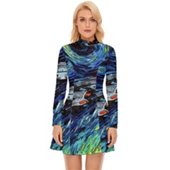 Star Ship Parody Art Starry Night Long Sleeve Velour Longline Dress by Modalart