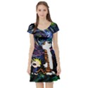 Cartoon Art Starry Night Van Gogh Short Sleeve Skater Dress View1