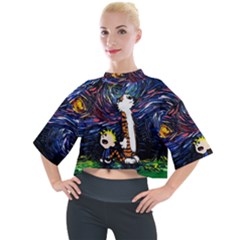 Cartoon Art Starry Night Van Gogh Mock Neck T-shirt by Modalart