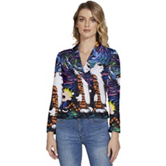 Cartoon Art Starry Night Van Gogh Women s Long Sleeve Revers Collar Cropped Jacket by Modalart