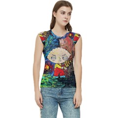 Cartoon Starry Night Vincent Van Gogh Women s Raglan Cap Sleeve T-shirt by Modalart