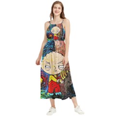 Cartoon Starry Night Vincent Van Gogh Boho Sleeveless Summer Dress by Modalart