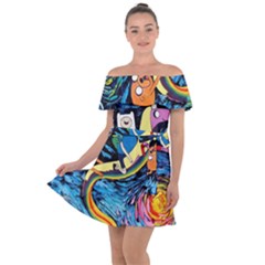 Adventure Time Art Starry Night Van Gogh Off Shoulder Velour Dress by Modalart