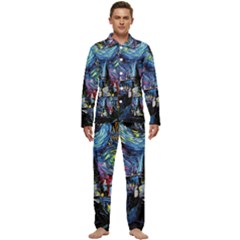 Castle Hogwarts Starry Night Print Van Gogh Parody Men s Long Sleeve Velvet Pocket Pajamas Set by Modalart