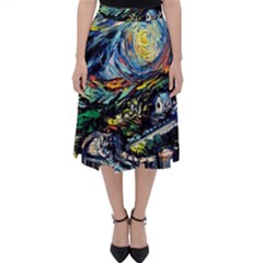 The Great Wall Nature Painting Starry Night Van Gogh Classic Midi Skirt by Modalart