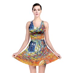 Tardis Starry Night Doctor Who Van Gogh Parody Reversible Skater Dress by Modalart