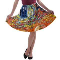 Tardis Starry Night Doctor Who Van Gogh Parody A-line Skater Skirt by Modalart