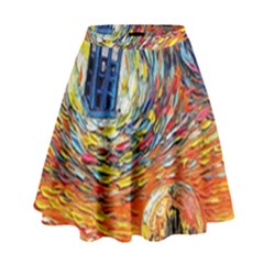 Tardis Starry Night Doctor Who Van Gogh Parody High Waist Skirt by Modalart