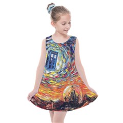 Tardis Starry Night Doctor Who Van Gogh Parody Kids  Summer Dress by Modalart