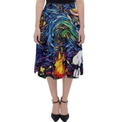 Dog Cartoon Starry Night Print Van Gogh Parody Classic Midi Skirt by Modalart