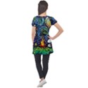 Dog Cartoon Starry Night Print Van Gogh Parody Puff Sleeve Tunic Top View2
