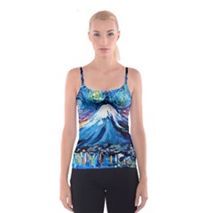 Mount Fuji Art Starry Night Van Gogh Spaghetti Strap Top by Modalart