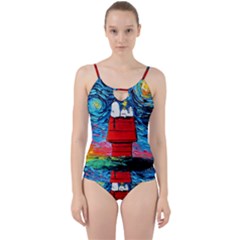 Red House Dog Cartoon Starry Night Cut Out Top Tankini Set by Modalart