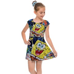 Art Cartoon Starry Night Van Gogh Kids  Cap Sleeve Dress by Modalart