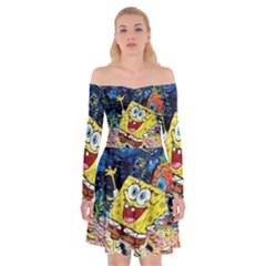 Art Cartoon Starry Night Van Gogh Off Shoulder Skater Dress by Modalart