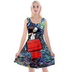 Dog Flying House Cartoon Starry Night Vincent Van Gogh Parody Reversible Velvet Sleeveless Dress by Modalart