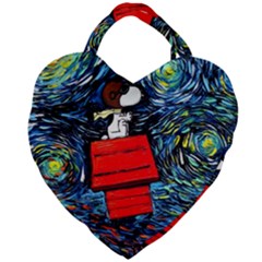 Dog Flying House Cartoon Starry Night Vincent Van Gogh Parody Giant Heart Shaped Tote by Modalart