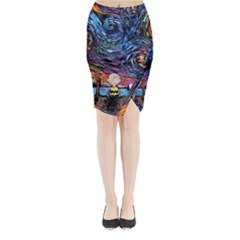 Cartoon Dog Vincent Van Gogh s Starry Night Parody Midi Wrap Pencil Skirt by Modalart