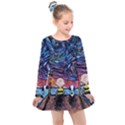 Cartoon Dog Vincent Van Gogh s Starry Night Parody Kids  Long Sleeve Dress View1