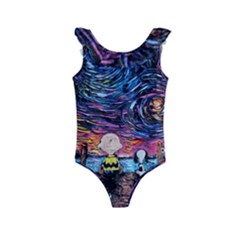 Cartoon Dog Vincent Van Gogh s Starry Night Parody Kids  Frill Swimsuit by Modalart