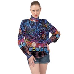 Cartoon Dog Vincent Van Gogh s Starry Night Parody High Neck Long Sleeve Chiffon Top by Modalart