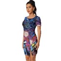 Cartoon Dog Vincent Van Gogh s Starry Night Parody Fitted Knot Split End Bodycon Dress View2